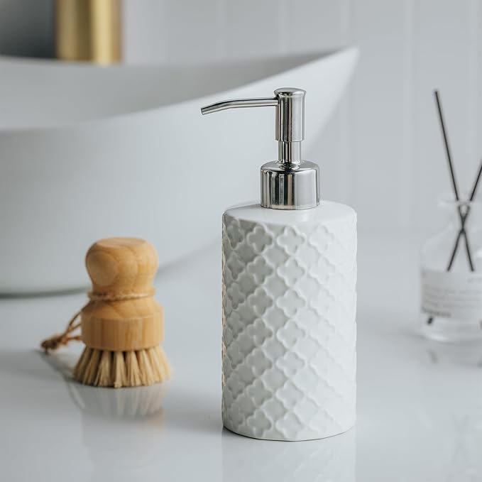Ceramic Soap Dispenser with Pump, Hand and Liquid Soap Dispenser Rust Proof, for Bathroom and Kitchen, White