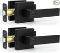 Estmoon 2 Pack Privacy Door Levers Door Handle Matte Black Interior Door Knobs Keyless Door Locks for Bedroom or Bathroom, Left or Right Handing Levers