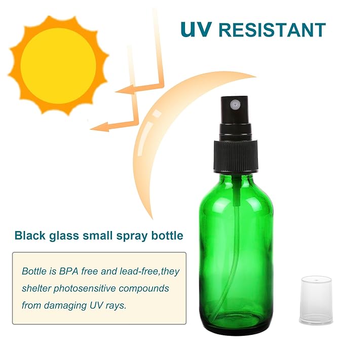 Green Glass Small Spray Bottle 2 oz 24 Packs,Fine Mist Sprayer Small Clear Bottles,Refillable Containers mini spray bottles for Cleaning Solutions and Skin Care (Green 24pcs)