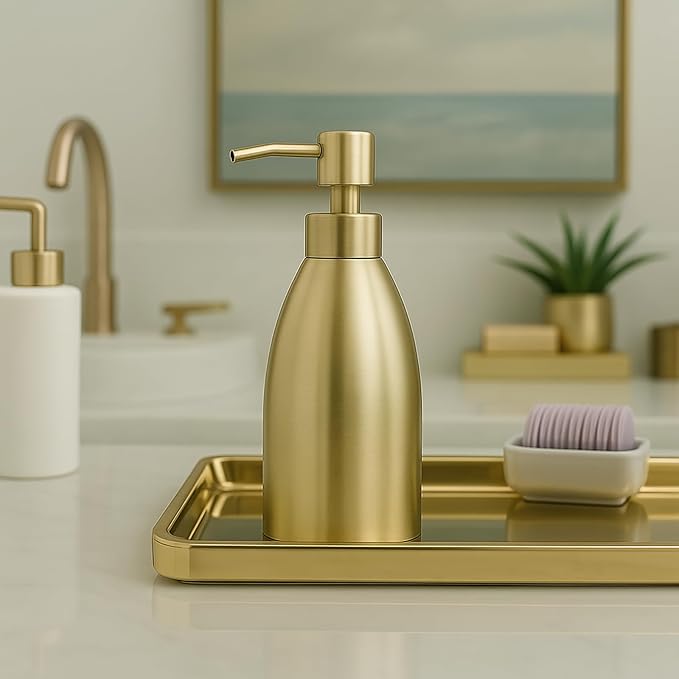 304 Stainless Steel Soap Dispenser 16oz Rust-Proof Liquid Soap Pump Bottle for Kitchen or Bathroom Countertop Hand Dish Lotion Leak-Proof (Matte Gold)