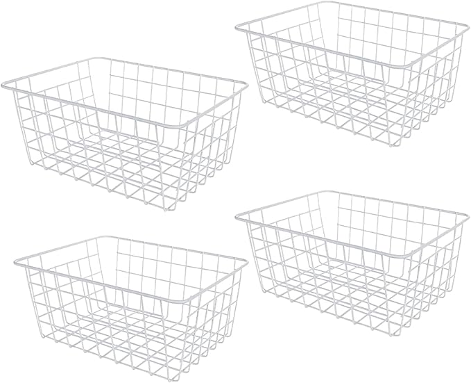 4 Pack Deep Freezer Organizer Bins Stackable Wire Basket for Organizing Metal Wire Storage Baskets for Pantry, Freezer Baskets for Chest Freezer, Upright Freezer