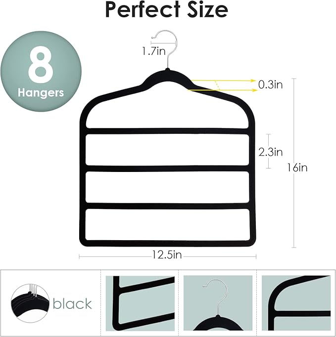 Velvet Hangers Space Saving Non Slip Pant Velvet Hangers, DUDUCOFU 8 Pack Black Multi Layer Clothes Hangers Closet Organizer for Pants Trousers Scarf