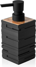 Matte Black Teak Wood Hand Soap Dispenser 10 oz Square for Bathroom and Kitchen Countertops
