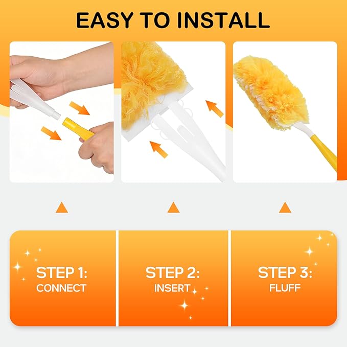 SetSail 30 Count Duster Refills Compatible with Swiffer Dusters for Cleaning with 1 Handle Disposable Duster Refill Multi Surface 360 Duster Cleaner Kit for Ceiling Fan, Blind, Furniture