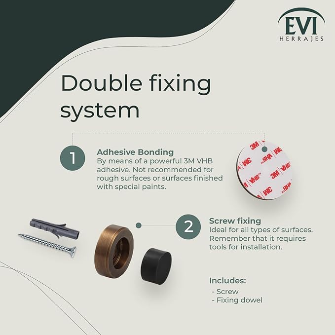 EVI | Wall Mounted Doorstop | Natural Silicone | Adhesive or Screw Installation | Brass Antique