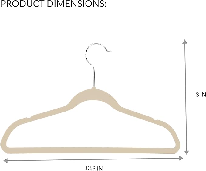 Simplify Children’s 10 PK Velvet Hangers | Dimensions : 13.78" W x 8.46" H | Durable Plastic | Non-Slip | Keeps Shape | 14” Width | Children Sizes 2-16 | Velvet, Ivory