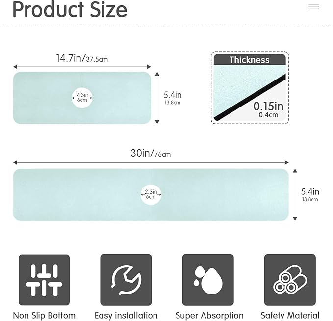 Kitchen Sink Splash Guard 1 PC 14.7 Inch Sink Faucet Mat Splash Guard for Bathroom Countertop Water Absorbent Foldable Cuttable Soft Washable Blue