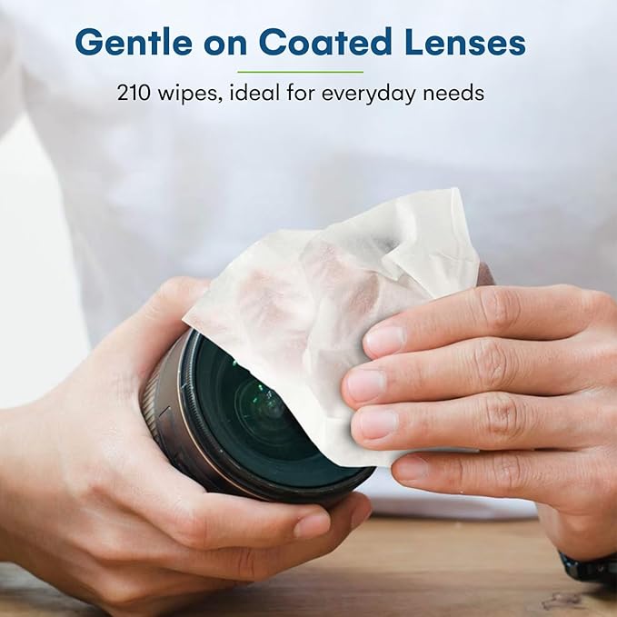 Care Touch Lens Wipes for Eyeglasses- 210 Count Individually Wrapped Pre- Moistened Wipes, 5 x 6 Inch- Camera Lens, Sunglasses and Glasses Cleaner,- Gentle and Portable for Cleaning of Optical Devices