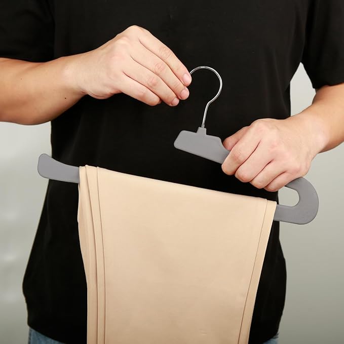 Velvet Pant Hangers Open End, 16 Pack Non Slip Non Crease Felt Slack/Jeans Trouser Hangers,Slim & Sleek Heavy Duty Space Saving Closet Hanger with 360° Swivel Hook (Gray)