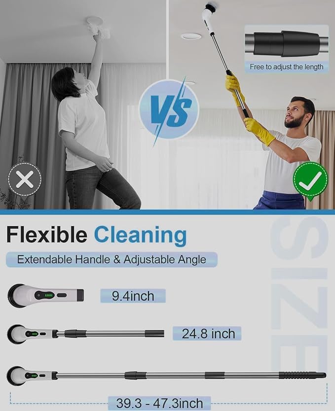 Avonley 7-in-1 Electric Spin Scrubber, 25W Powerful Cordless Cleaning Brush with Adjustable Handle & 7 Replaceable Heads for Bathroom, Floor, Tile, Kitchen & Car