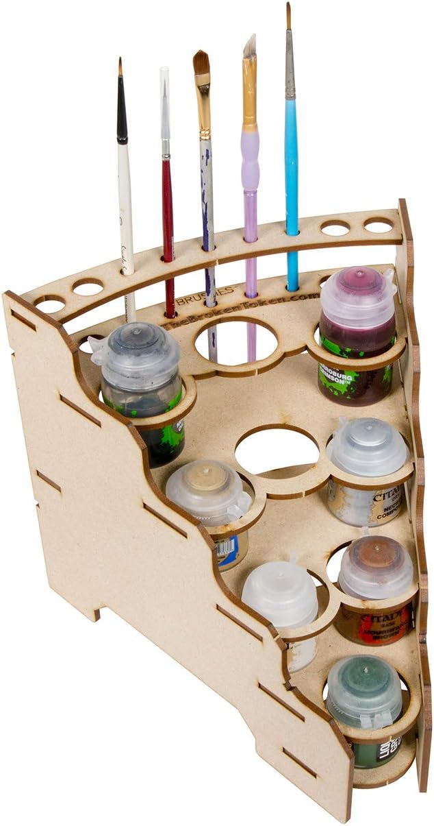 The Broken Token Modular Paint Rack w/ 35mm Holes - 45° Wedge - Multiple Organizer for Paint Bottles, Pots, and Brushes in Tiered Layout - Customize Your Pieces with Easy Organization & Access