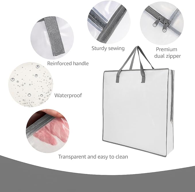 5 Pack Moving Bags, Wreath Storage Bag, Garland Container, Clear Storage Bags with Handles and Zippers Moving Bag for College Carrying, Bedding, Toys Organizer, Under the Bed Storage