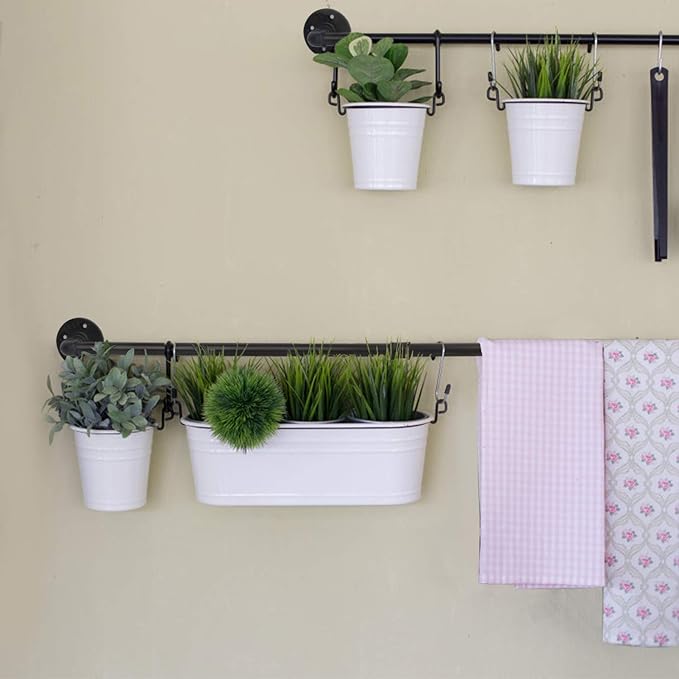 34.3 inch Industrial Pipe Pot Bar Rack with 15 S Hooks Rustic Iron Pots and Pans Hanging Rail Pipe Towel Holder Wall Mounted Detachable Kitchen Utensil Pan Lid Organizer Black