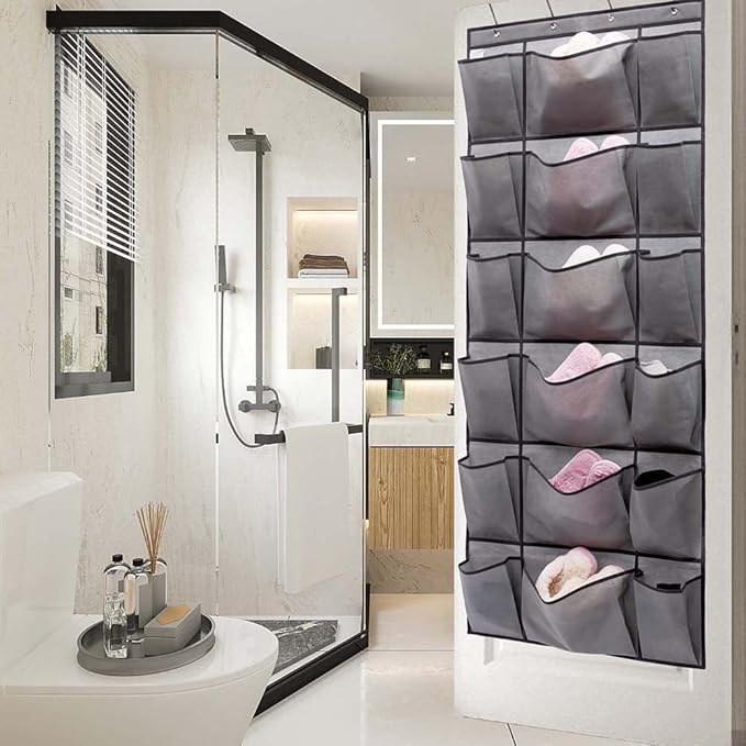 ANIZER Over The Door Hanging Shoe Rack Organizer with 6 Extra Large and 12 Large Fabric Pockets Shoe Holder for Home Storage (GREY)