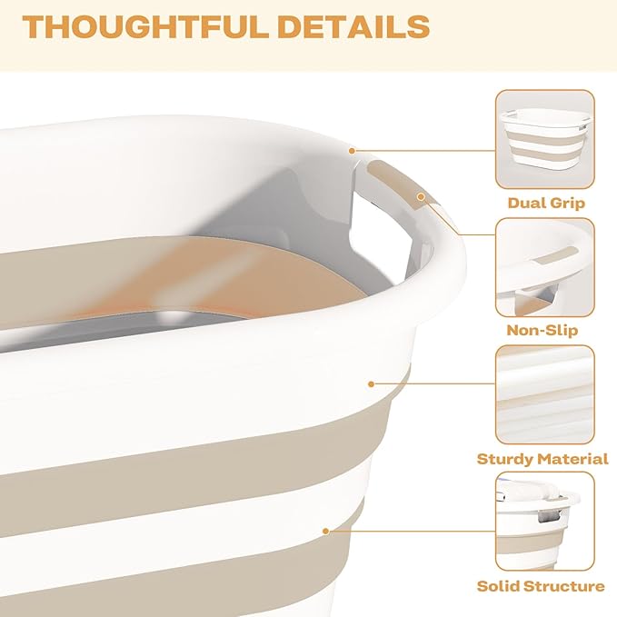 43L(11.5Gallon) Collapsible Laundry Baskets plastic, Pop Up Laundry hamper/Storage Container, Foldable Laundry Basket with Large Capacity,Sturdy,Space Saver (Beige, 2 Packs)