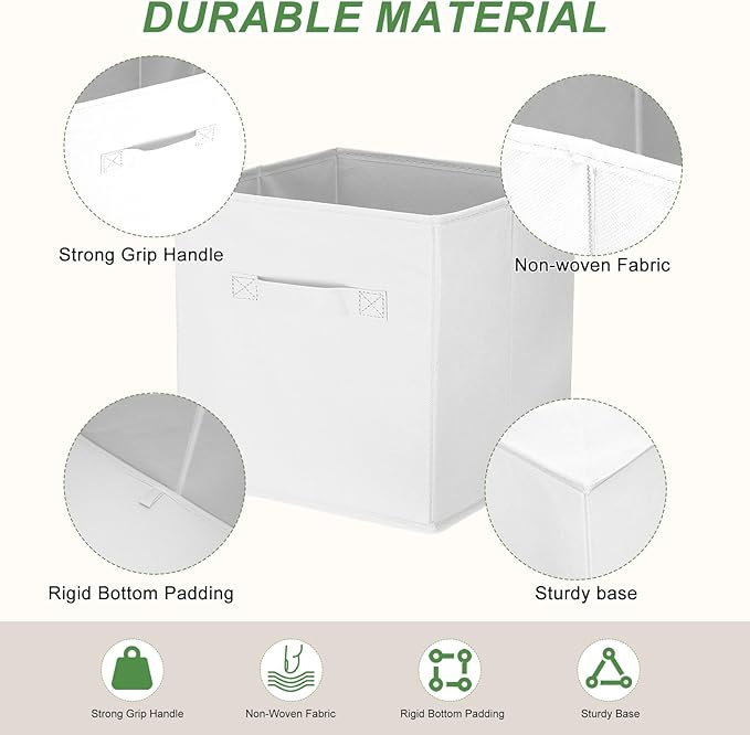 uxcell 3Pcs Fabric Storage Bins, 11 Inch Cube Storage Bin Foldable Storage Cube Organizer Bins with Handles for Shelf Closet, Nursery Home, Bedroom(White)