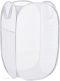 Pop Up Laundry Hamper, Reinforced Mesh Laundry Basket with Handles, Collapsible Clother Hamper with Side Pocket for Home, College Dorm, Travel - White Vertical Storage Basket