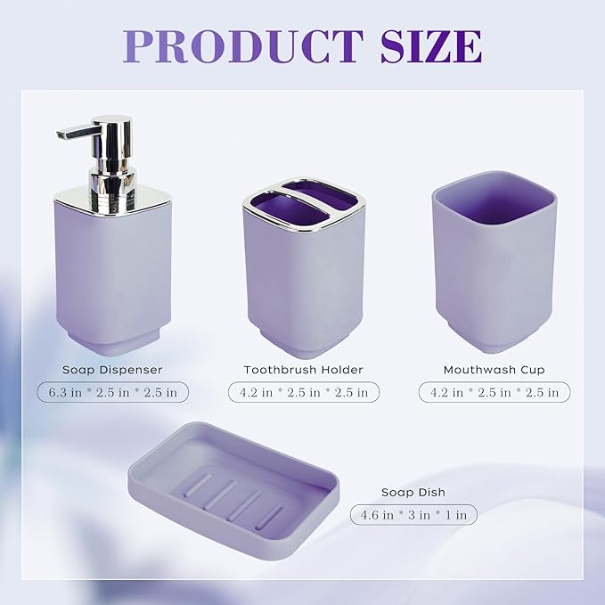 4Pack Bathroom Accessories Set, Bohemian Bathroom Sink Set, Contain Soap Dispenser, Toothbrush Holder, Soap Dish & Mouthwash Cup,Square soap and Toothbrush Holder Set