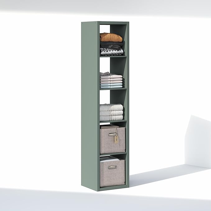 Furinno Cubic Closet Organizers and Storage, 5-Cube Closet Organizer, Open Shelf Closet Storage, Extra Thick Frame for Wardrobe, Bedroom, Living Room, Sage Green