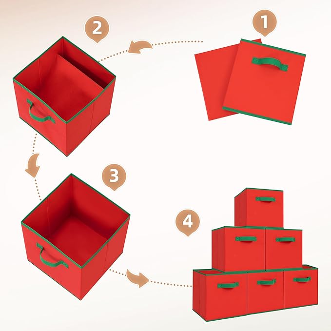 STORAGE MANIAC Storage Cubes, 11 Inch Durable 4 Pack Storage Shelf Basket for Christmas, Fabric Foldable Collapsible Bins with Handles for Organization, Closet, Shelves, Offices, Toys, Red