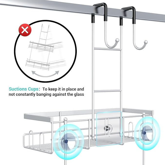 Over the Door Hanging Shower Caddy: Rustproof Hanging Organizer over the Door - No Drilling Bathroom Rack for Inside Shower Chrome