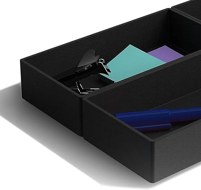 TRU RED Plastic Drawer Organizer Set, 3‑Piece, Black, 9/Carton – Modular Desk & Drawer Storage for Office Supplies