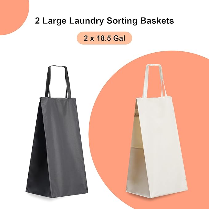 Heybly Laundry Basket, 2 x 18.5 Gal Laundry Separator Hamper with Heavy Duty Rolling Wheels, Divider Sorter with Removable Bags, Dirty Clothes Storage, 29.1 x 15.4 x 33.1 Inches HLH021P02