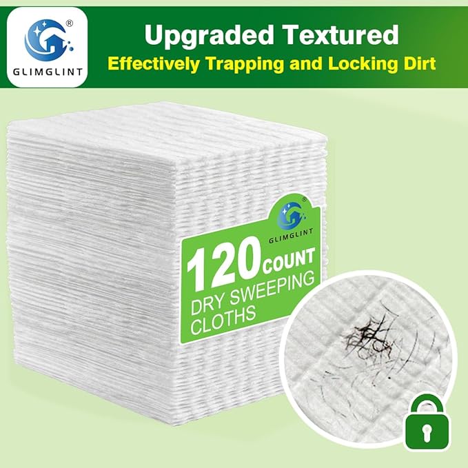 GLIMGLINT Dry Sweeping Cloths Pads Compatible with Swiffer Sweeper- Disposable Duster Refills Mop Pads for Cleaning Dust, Hair, Dirt, Disposable Duster Mop Pad 120PK