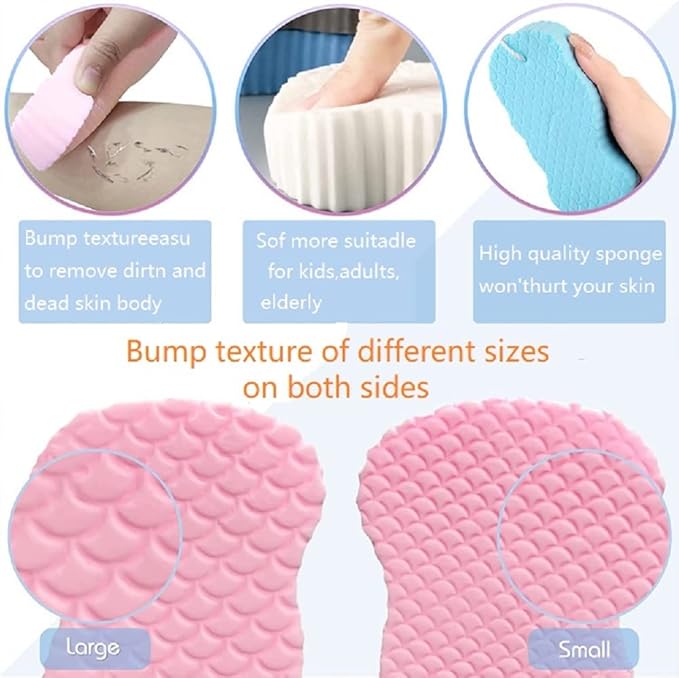 2 Pcs Magic Exfoliating Bath Sponge,3D Super Soft Body Exfoliating Bath Sponge for Adults Children and Pregnant Women Skin Friendly and Reusable. (Pink+Blue)