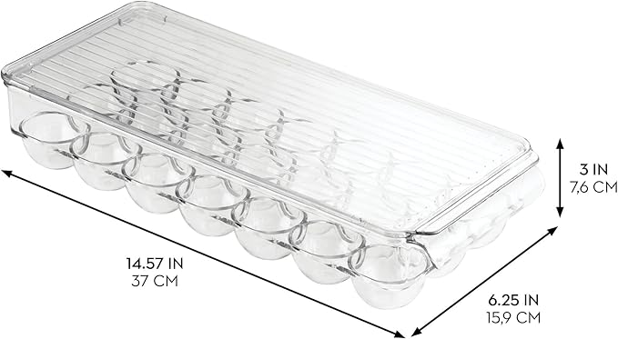 iDesign Clear Plastic Egg Holder for Fridge with Lid - 21 Egg Storage Container Organizer Bin