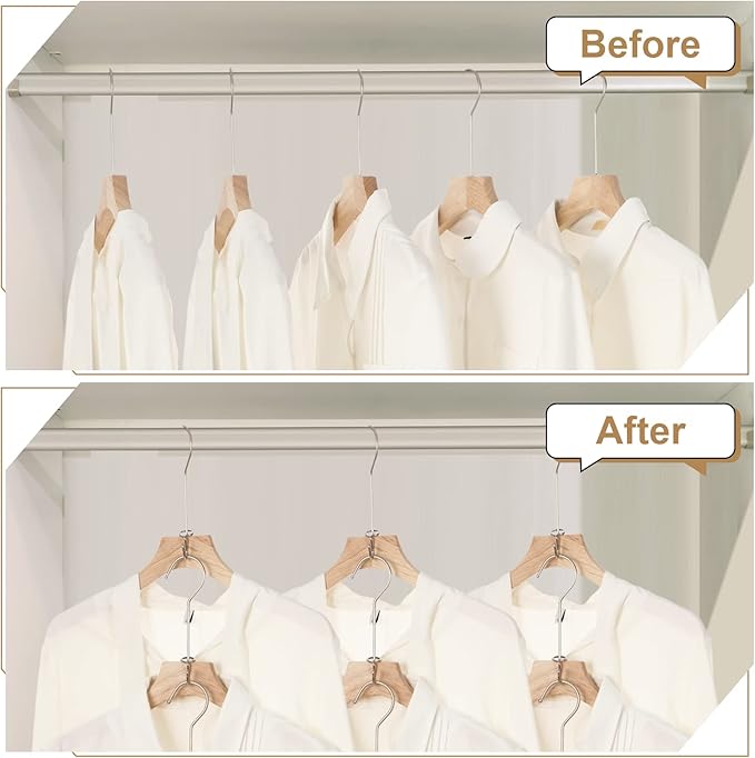 Sosation 45 Pcs Clothes Hanger Extender Connector Hooks Space Saving Hooks Metal Mini Cascading Hook Outfit Hanger Extender Clips for Heavy Duty Clothes Wooden Closet Organizer