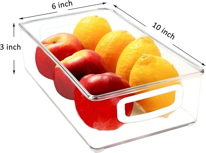 Youngever 2 Pack Stackable Plastic Storage Organizer Container Bin, Stackable Storage Bins with Handler for Refrigerator, Pantry (10" x 6" x 3")