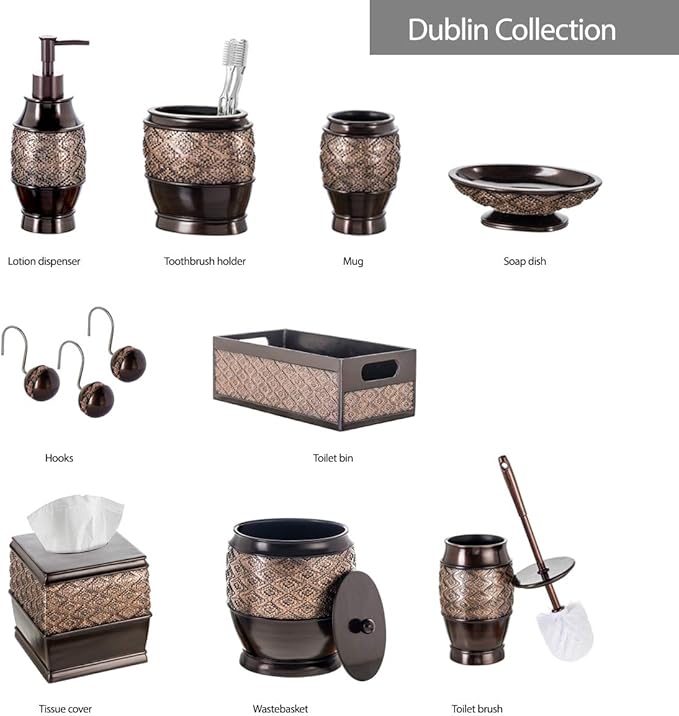 Creative Scents Dublin Brown Small Trash Can with Lid 1.26 Gal / 4.8L - Decorative Oval Waste Basket, Durable Resin Slim Bathroom Covered Garbage Can Wastebasket Bin for Diaper/Paper