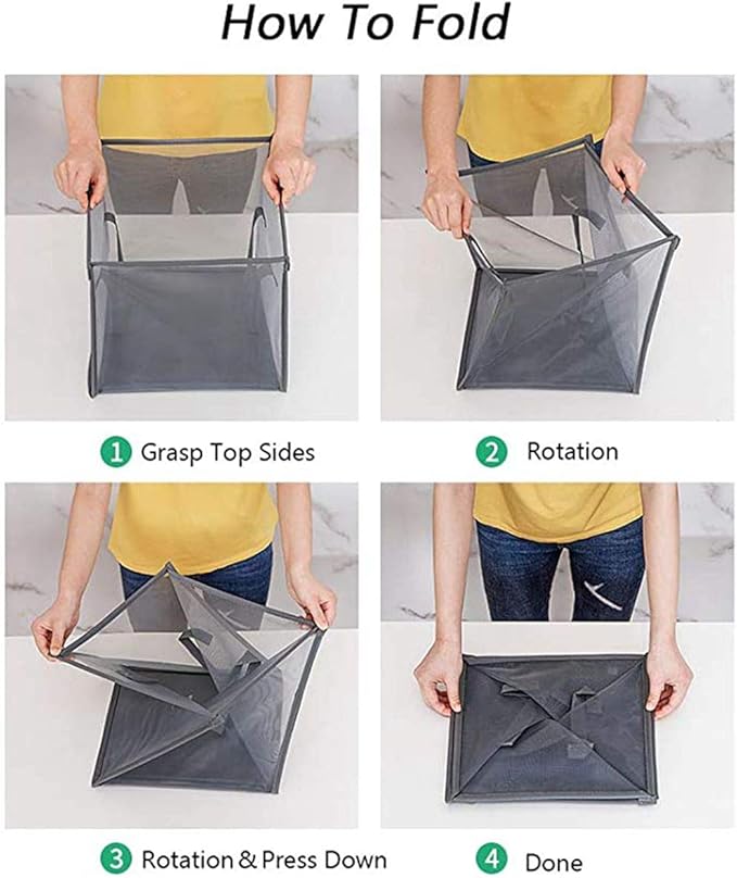 Pop Up Laundry Baskets - Mesh Collapsible Laundry Hampers Storage with Handle - Foldable for Washing Storage, Great for The Kids Room, College Dorm, Travel Organizer (Grey)