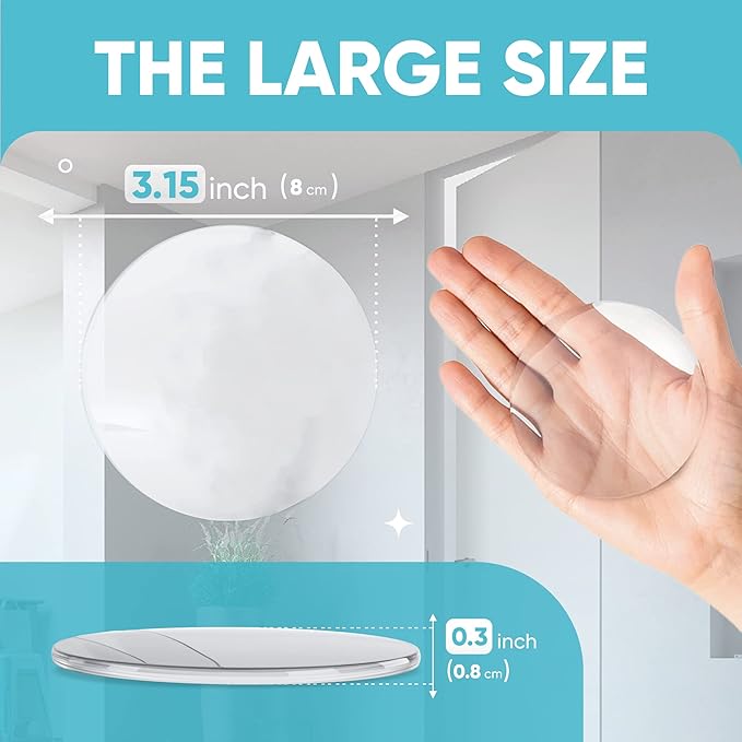 Strongest Home Wall & Door Handle Stopper 3.15" Set of 4 Pieces Clear Rubber Door Knob, Round Wall Shield Cushion, Quiet Wall Protector for Door Handle Guard Door Bumper - Self Adhesive