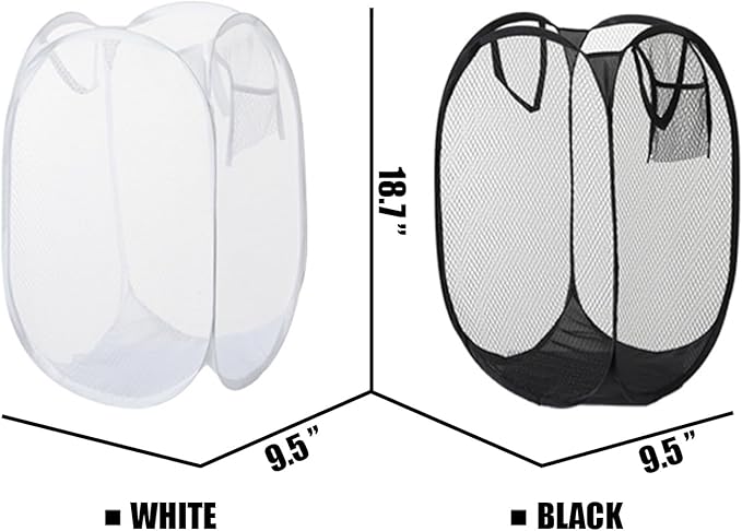 2pcs Pop Up Mesh Laundry Hamper Room Collapsible Storage Bin Lightweight Basket For College Dorm Home Travel Camping (Black & White)