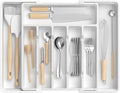 Large Silverware Organizer,Expandable Utensil Drawer Organizer,BPA Free Utensil Holder,Adjustable Silverware Tray Cutlery Drawer Organizer for Kitchen Flatware,Large,White (6-8 Slots)