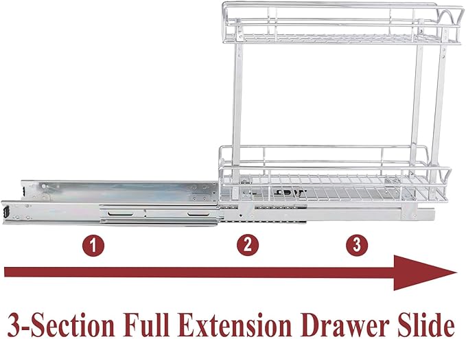OCG Slide Out Cabinet Organizer for Narrow Cabinet (9" W X 17" D), 2 Tier Pull Out Shelves Slim Sliding Cabinet Organizer and Storage, Chrome