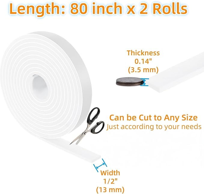 Furnigear Felt Strips with Adhesive Backing Heavy Duty Cuttable Felt Tape Roll Furniture Pads for Chair Legs - Protecting Hardwood Floors, Chair Wall Protector (White, 80 x 0.5 x 0.14 Inch)