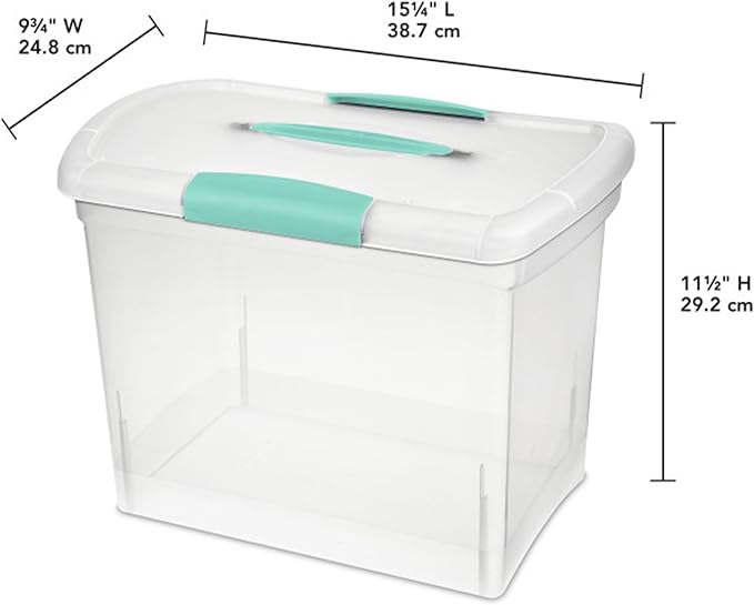 Sterilite Large Nesting ShowOffs, Stackable Small Storage Bin with Latching Lid and Handle, Plastic Container to Organize Office Files, Clear, 18-Pack