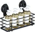 Suction Cup Shower Caddy, Shower Shelf Soap Dish with Hooks for Razor, Sponge, Rust Proof 304 Stainless Steel, Black