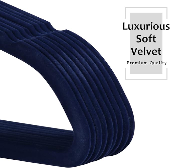 VECELO Premium Velvet Clothes Hangers Suit Heavy Duty (50 Pack)-Non Slip & Space-Saving with 6 Finger Clips & Tie Rack Excellent for Men and Women,Dark Blue