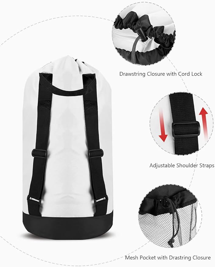 Dalykate Backpack Laundry Bag, Laundry Backpack with Shoulder Straps and Mesh Pocket Durable Nylon Clothes Hamper Bag with Drawstring Closure for College, Travel, Laundromat, Apartment