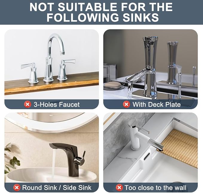Silicone Faucet Drip Catcher Tray Mat - Upgraded Design - Sink Backsplash Guard Behind Faucet, Silicone Faucet Mat for Dish Soap Sponge Holder, Kitchen Counter Bathroom Kitchen Sink Splash Guard-Black