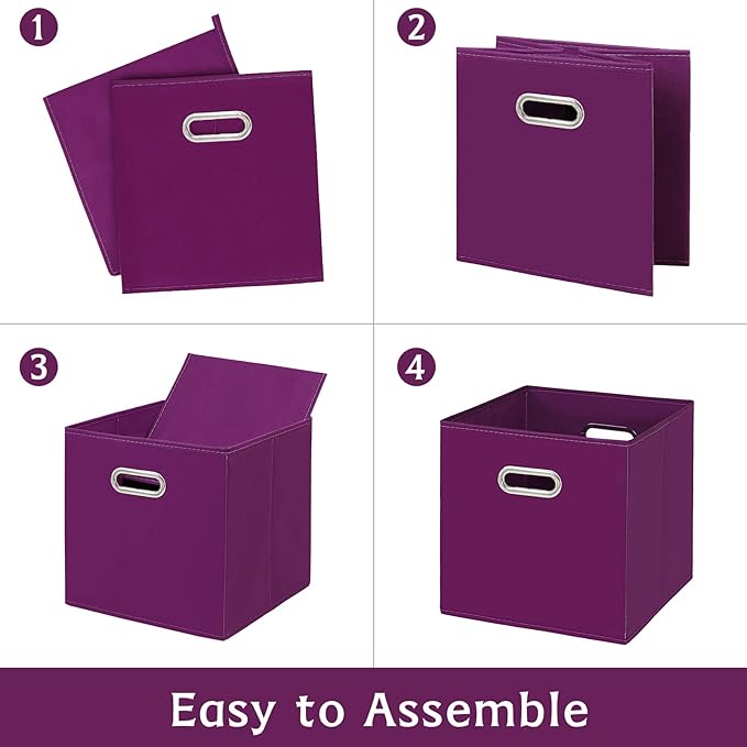 Fabric storage bins Cubes, Fabric Cube Organizer with Handle, Foldable Cube Bins for Cloth or Accessary Storage, 11x11x11, Set of 3, (Purple)