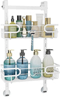 Consumest Over The Door Shower Caddy - 2 Tier Adjustable Hanging Shower Organizer Shelf with 12 Hooks, Rustproof Easy Installation Hanging Storage Rack for Bathroom, White