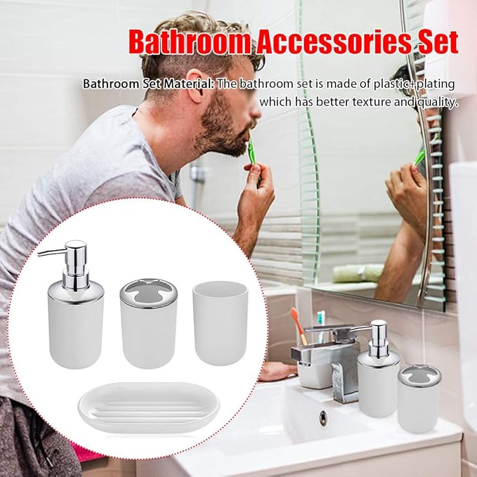 4pcs Bathroom Accessories Set, Toothbrush Holder Tooth Mug Soap Dish Liquid Bottle Bathroom Set Shower Countertop Vanity Organizer(Black)