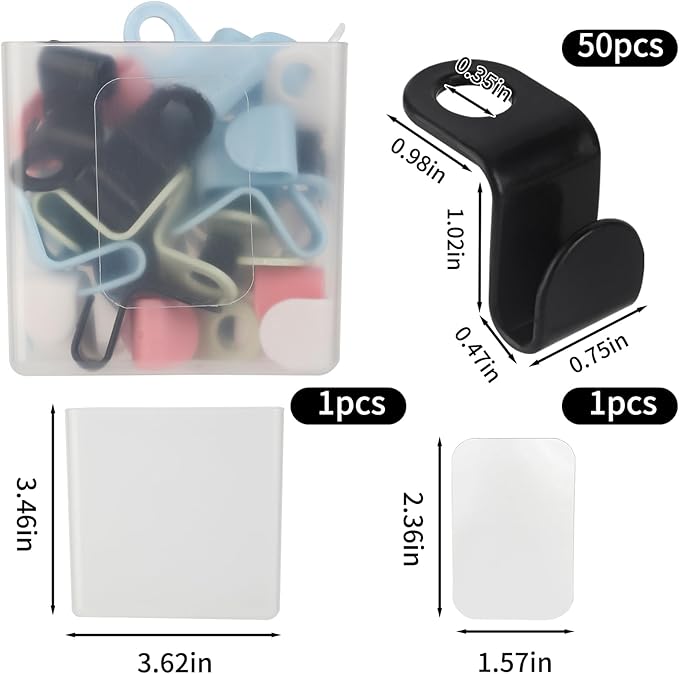 50-Pack Clothes Hanger Connector Hooks - Space-Saving Closet Set, 5-Color with Storage Box & Strong Adhesive Pads, Fits Thin-Neck Hangers (<0.35in) - Ideal for Small Closets, Dorms, Apartments