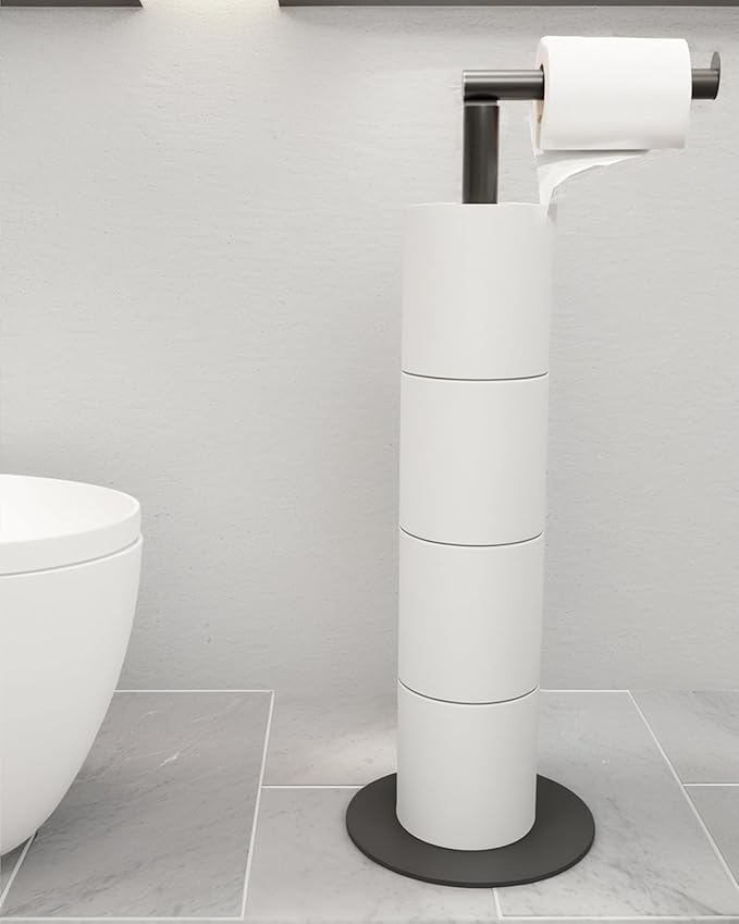 Black Toilet Paper Holder Stand Free Standing，Holds 5 Rolls, Slim Toilet Paper Holder Modern Floor Tissuse Holder for Bathroom, RV,Kitchen, Floor TP Holder Stand