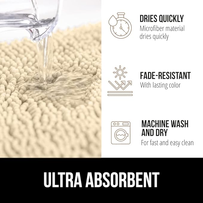 GORILLA GRIP Bath Rug Mat 30x20, Thick Soft Absorbent Chenille, Quick Dry Microfiber Mats, Rubber Backing Washable Shower Floor Rugs, US Designed Bathroom Bathmat Home Decor Accessories, Sand